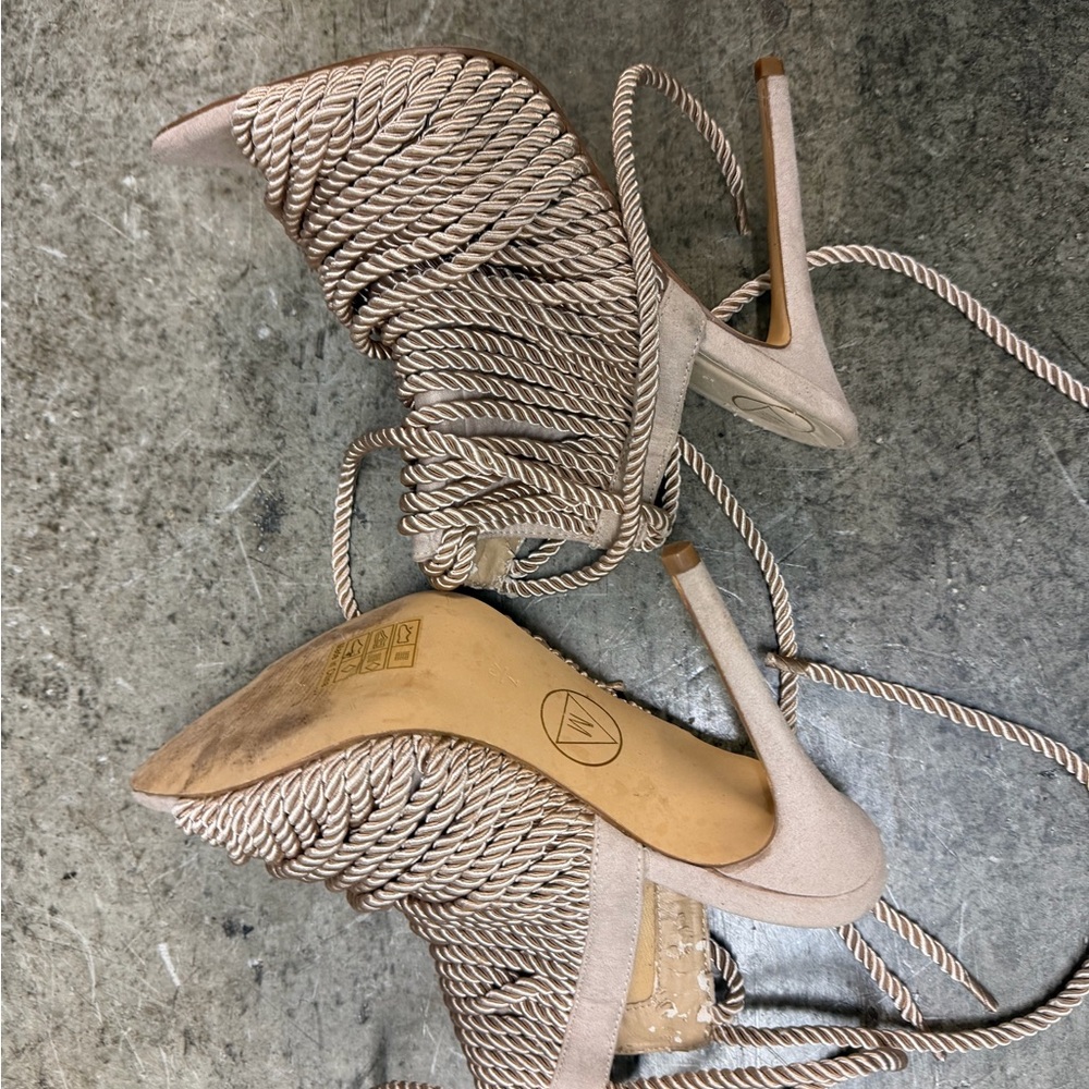 Beige Strappy Heeled Sandals - Picture 2 of 5